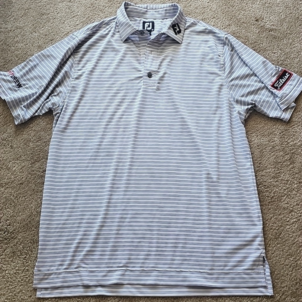 FootJoy Men's Performance Golf Polo Size Medium White and Blue Stripe